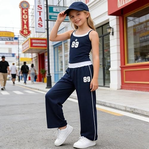 Voxikodex Girls Clothes 2 Piece Camisole Tank Tops & Wide Leg Pants Summer Active Outfits for Teen Girls Size 7-14Y thumbnail 5