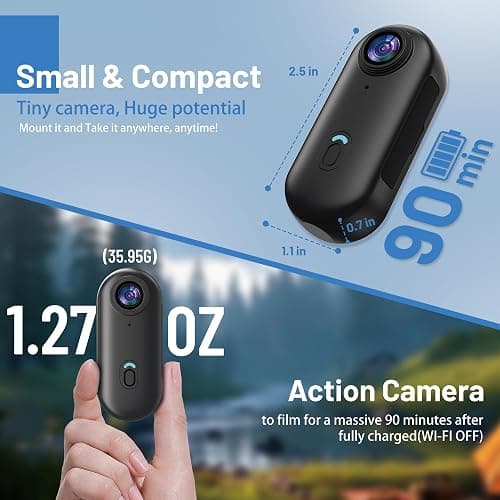 4K Mini WiFi Action Camera 128GB Thumb POV Portable Body Cam Wearable Video Recorder with IPX7 Waterproof Underwater Camcorder, Helmet Mount, Magnetic Sport DV for Bike Cycling, Pet, Vlogging(Black) thumbnail 2
