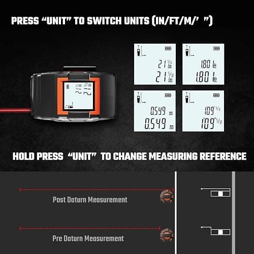 MILESEEY 2-in-1 Laser Measuring Tape, 16Ft Tape Measure & 131Ft Rechargeable Laser Measurement Tool with Backlit Display, Auto-Lock Tape with Magnetic Hook, M/Ft/in/Ft+in, 20 Groups Historical Memory thumbnail 4