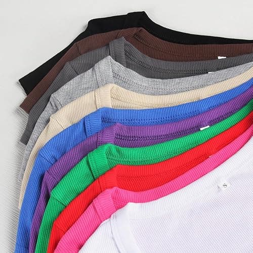 Artfish Women's Short Sleeve T-Shirts Low Scoop Neck Slim Fitted Ribbed Knit Casual Longer Crop Top thumbnail 4