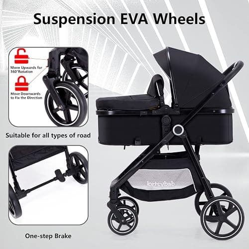 Lortsybab 2-in-1 Baby Stroller - Folding Infant Newborn Pram Stroller with Reversible Seat - Toddler Strollers for 0-36 Months Old Babies thumbnail 6