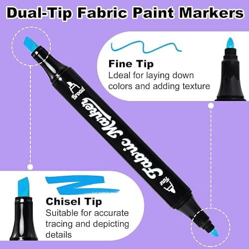 Reaeon Fabric Markers Pen, 24 Colors Dual Tip Fabric & T-Shirt Marker Set, Permanent Fabric Paint Pens for Clothing Canvas Tote Bags and Shoes (Chisel & Fine Tip) thumbnail 3