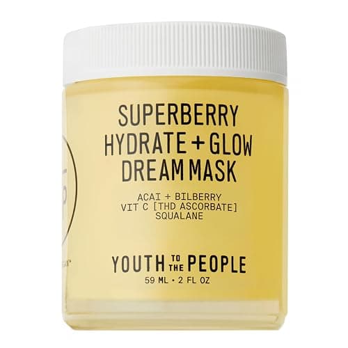 Youth To The People Superberry Hydrate + Glow Dream Mask - Hyaluronic Acid, Squalane, Vitamin C, Face Moisturizer + Overnight Facial, Non-Greasy, Plumps, Brightens, Evens Tone, For Dry + Dull Skin - Image 1