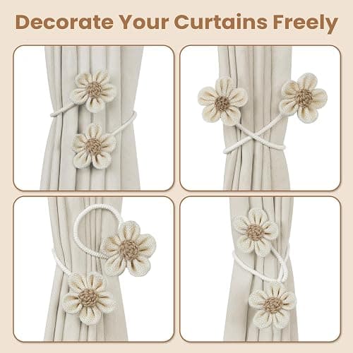 KLOGTSIND Flower Curtain Tiebacks, 2 Pack Curtain Ties Elegant DIY Curtain Holdbacks, Decorative Window Drape Twist Tie Backs for Boho Bedroom Decor, Nursery Decor, Farmhouse Décor thumbnail 5