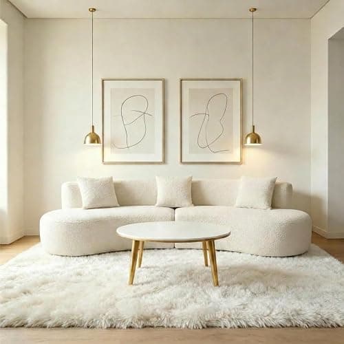 IKAYAA Curved Sofas for Living Room, Modern Boneless Curved Couch Half Moon, No Assembly Couch, White Couch, Round Couch, 4 Seat Curved Sectional Sofa, No Assembly Required, Cream White thumbnail 6