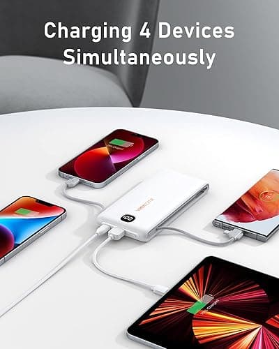 VEEKTOMX Portable Charger with Built in Cables 10000mAh, Power Bank for iPhone with Wall Plug, Travel Essential Fast Charging USB C Slim External Battery Pack for iPhone16/15/14, Samsung, iPad, etc thumbnail 6