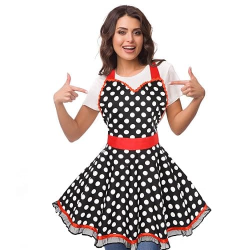 Violet Mist Lovely Retro Cute Aprons for Women Black Red Lace Polka Dot Vintage Aprons for Girls Ladies Ruffle Frilly Christmas Apron Kawaii 50s Maid Kitchen Aprons for Cooking Baking Mothers Gift thumbnail 5
