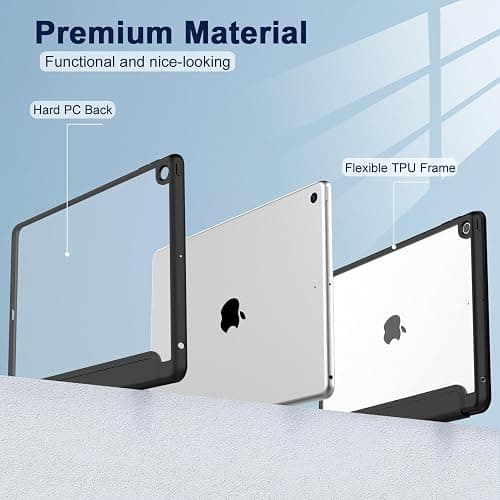 ToaPoia iPad 9th Generation Case 2021/iPad 8th Generation Case 2020 10.2 Inch with Pencil Holder, iPad 7th Gen 2019 Case with Clear Transparent Back, Auto Wake/Sleep Cover(Black) thumbnail 2