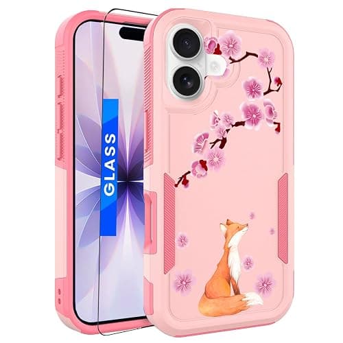 Ftonglogy for iPhone 17 Case with Screen Protector: Cute Flowers Floral Design for Girls Women Slim Soft TPU Bumper Shockproof Silicone Cherry Blossom Cell Phone Cover (Lucky Fox) - Image 1
