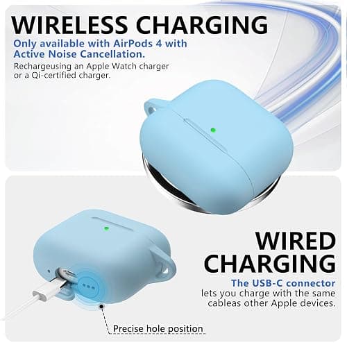 Ljusmicker for AirPods 4 Case 2024 with Cleaner Kit,Soft Silicone Protective Cover for Apple AirPods 4th Generation Cases for Women Men,for AirPod 4 Case Accessories with Keychain-Magnetic Sky Blue thumbnail 4