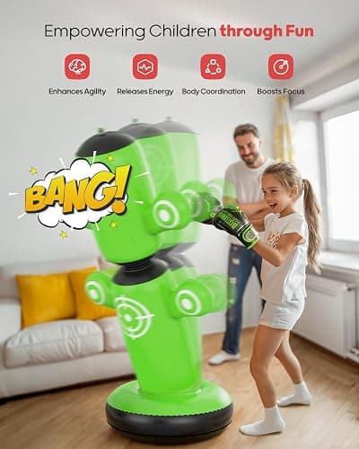QPAU 360° Rotatable Punching Bag for Kids, Lager 64” Kids Punching Bag with Gloves, Hand Pump & 6 Targets, Bop Bag Inflatable Punching Toy, Karate Gifts for Boys, Girls thumbnail 6