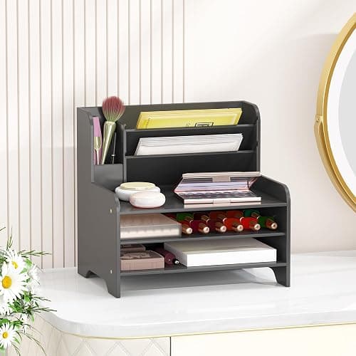 Desk File Organizer - 6-Tier Desktop Mail Letter Tray Paper Document Organizer with Pen Holder for Home Office Supplies, Office Desk Accessories & Workspace (Black) thumbnail 4