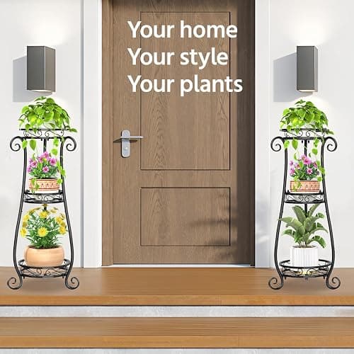 LASZOLA 3 Tier Black Metal Plant Stand for Multiple Large Planters Indoor Outdoor Organizer, Heavy Duty Tall Flower Stand for Corner Patio Bathroom Office, Modern Sturdy Vertical Iron Rack, Cat Proof thumbnail 9