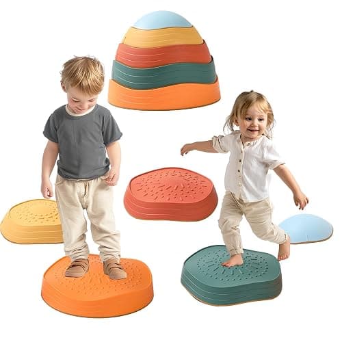 LoomLark Balance Stepping Stones for Kids 5pcs Non-Slip River Stones Obstacle Course Play Indoor and Outdoor Coordination Game Sensory Toys Toddler Ages 3 4 5 6 7 8+ - Image 1