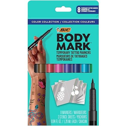 BIC BodyMark Temporary Tattoo Marker with Cosmetic Quality and Skin Safety, 8-Count in Assorted Colors - Image 1