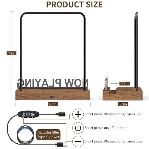 KORRTFID Now Playing Vinyl Record Stand, Illuminated Vinyl Record Stand, Warm White Light with Fingerprint Resistant Acrylic Letters thumbnail 2