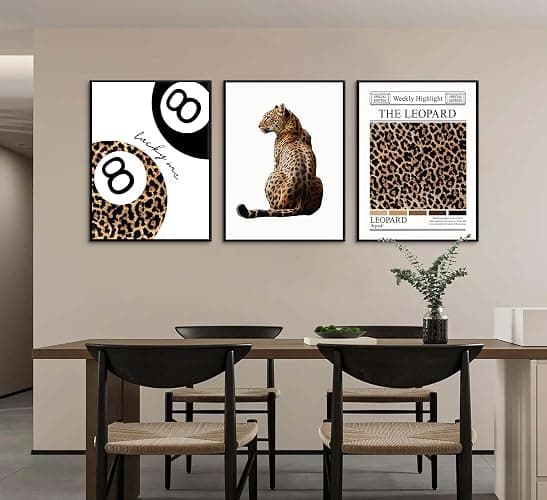 3 pcs Trendy Leopard Canvas Wall Art Funky Lucky 8 Ball painting picture Stylish Female Aesthetic wall decor Preppy Cheetah poster print Artwork for Girly Bedroom Apartment Dorm 12x16in Unframed thumbnail 6