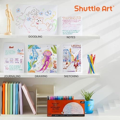 Shuttle Art Colored Retractable Gel Pens, 24 Bright Ink Colors, Cute Pens 0.7mm Fine Point Quick Drying for Writing Drawing Journaling Note Taking School Office Home thumbnail 6