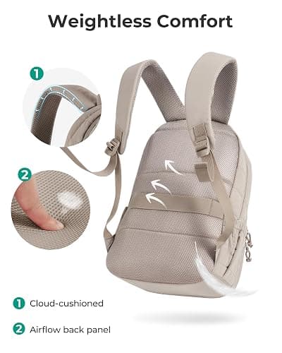 BAGSMART College Laptop Backpack, Travel Backpack for Women, Quilted Casual Daypack, Water-Resistant Bookbag for 15.6 Inch Laptop, Camel thumbnail 7