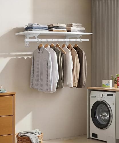 FIRJOY Wall Mounted Clothes Rack, with Top Shelf and Hanging Rod, Heavy Duty (White, 1 PACK 11.8" x 31.4") thumbnail 3