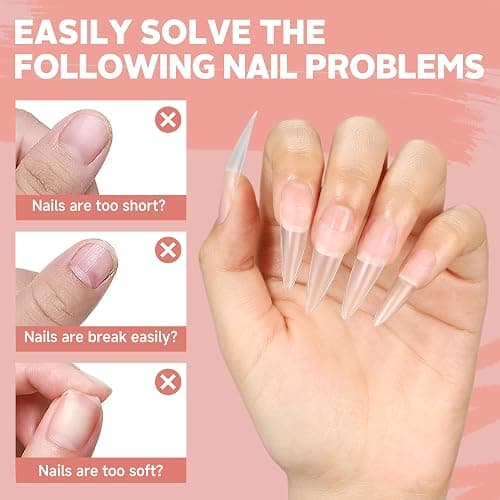 UNA GELLA Stiletto Gel Nail Tips 504pcs Long Stiletto Almond Clear Curved Nails Tips Half Cover False Fake Nails for DIY Press On Nails Extension Art Salon 12 Sizes thumbnail 6