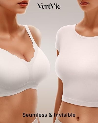 Vertvie Womens Seamless Bras No Underwire Supportive Wireless Push Up Full Coverage Bralette Comfort Scalloped T-Shirt Bra thumbnail 4