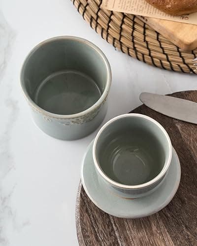 XELA Ceramic Butter Dish - French Butter Crock With Water Line - Keeps Your Butter Fresh and Spreadable - Vintage Turquoise thumbnail 5
