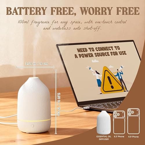 SALUBRITO Essential Oil Diffuser, 100ml Ultrasonic Aroma Diffuser for Essential Oil with Auto Shut-Off, 7 Colour LED Lights, Cool Mist Humidifier for Home, Office, Bedroom, White thumbnail 3