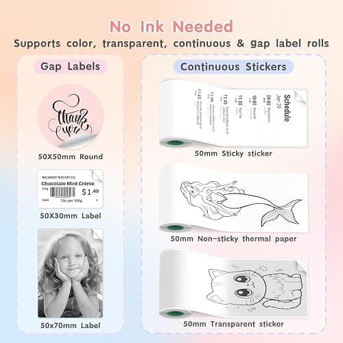 Gloryang JD-23 Sticker Printer, Mini Portable Thermal Printer Print Pod, Inkless Bluetooth Label Maker Machine for DIY Crafts, Journaling, Office & Home Use, 2 Rolls Sticker Paper, Pink thumbnail 3