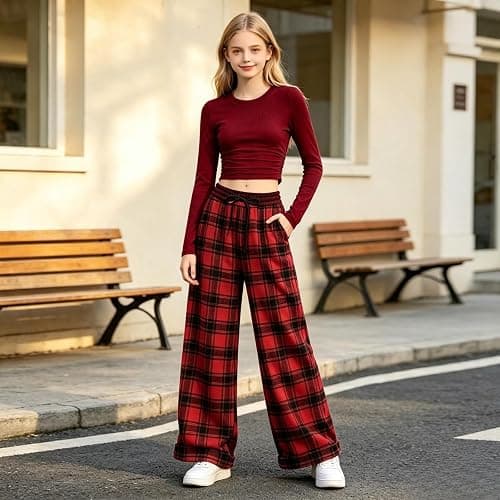 Voxikodex Girls Clothes 2 Piece Long Sleeve Shirt & Plaid Pants Teen Girls Fall Outfits 9-16Y thumbnail 4