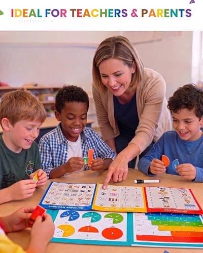 Magnetic Fraction Playbook, Math Manipulatives for 3rd, 4th & 5th Grade, Fractions Demonstration Book with Tiles for Elementary Classroom Must Haves, 102 Montessori Educational Puzzle for Homeschool thumbnail 2