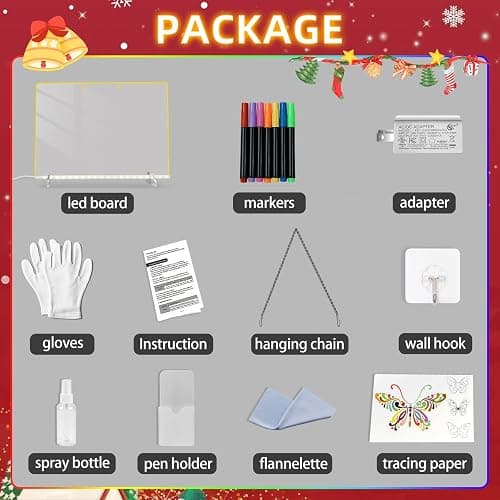LED Note Board with 7 Colors, Includes Adapter, 13"x10" Led Drawing Board for Kids, Light Up Dry Erase Boards with 7 Markers, Soft Cloth, Hanging Chain, Holiday Trend Gift thumbnail 2