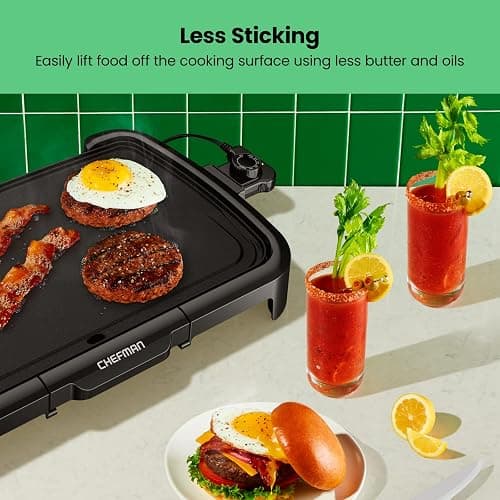 Chefman XL Electric Griddle with Removable Temperature Control, Immersible Flat Top Grill, Burger, Eggs, Pancake Griddle, Nonstick Extra Large Cooking Surface, Slide Out Drip Tray, 10 x 20 Inch thumbnail 6