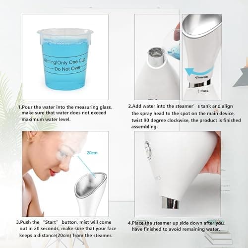 Facial Steamer-Nano Ionic Facial Steamer Warm Mist Humidifier Atomizer Sprayer Moisturizing Face Steamer Home Sauna SPA Face with 4 Piece Stainless Steel Skin Kit and Hair Band(White) thumbnail 6