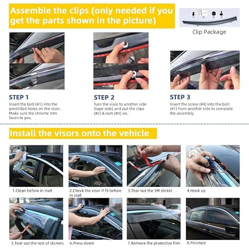 PLDDE Window Visors Compatible with 2008-2012 Accord Sedan 4-Door Smoke Tint with Chrome Trim Outside Mount Tape On/Clip On Style PVC Wind Sun Rain Guard Vent Deflector thumbnail 4