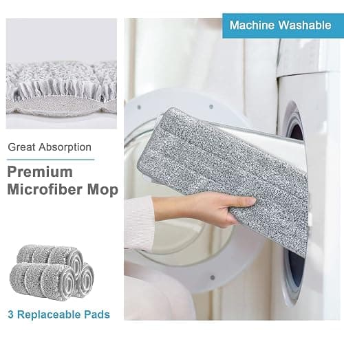 BOSHENG Mop and Bucket with Wringer Set, Hands Free Flat Floor Mop and Bucket, 3 Washable Microfiber Pads Included, Wet and Dry Use, Home Floor Cleaning System for All Floor Types and Windows thumbnail 7