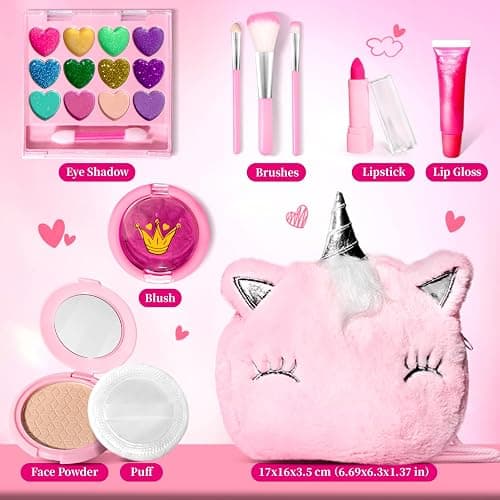 ULOVEME Mica-Based Kids Makeup, Talc Free Real Makeup Kit for Girls with Fluffy Purse - Hypoallergenic Makeup for Sensitive Skin Kids - Non Toxic & Washable - Gift for 5 -8 Years Old Girls Birthday thumbnail 8