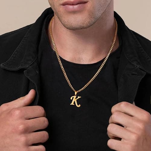 LUXEJEW Valentines Day Gifts for Him - Stainless Steel A-Z Initial Necklaces for Men Boys, Gold/Silver Cuban Link Chain Letter Pendant Necklace Jewelry Gifts 20+2 Inches thumbnail 4