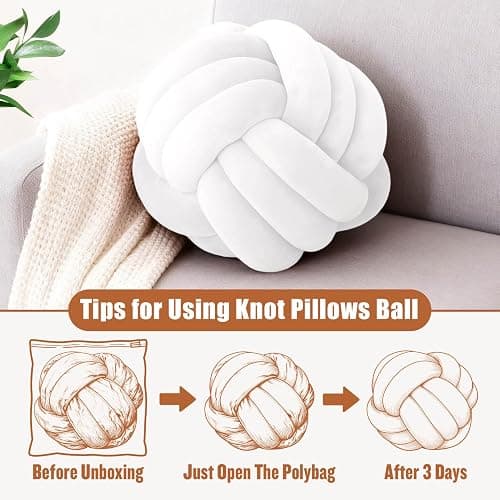 Adlbbkiy White 8.6 Inches Knot Pillow Ball, Round Soft Handmade Knotted Ball Pillow Plush Cushion Home Decor, Knotted Plush Pillow Cushion, for Bedroom, Living Room Sofa, Office Decoration thumbnail 3