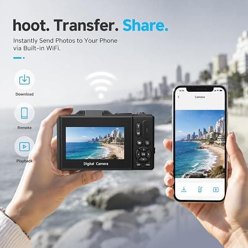 4K Digital Camera for Photography, 64MP Vlogging Camera with 180° Screen | Compact Point And Shoot Camera With WiFi, 32GB Card, 2 Rechargeable Batteries, Portable Travel Camera, Black thumbnail 3