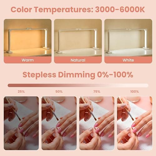 Haosegd Half Moon Light for Nail Desk, 34“ Large Square Nail Lamp for Desk with Phone Holder, Professional Manicurist Desktop Lamp, LED Light Suitable for Manicures, Tattoos, White with Rhinestones thumbnail 4