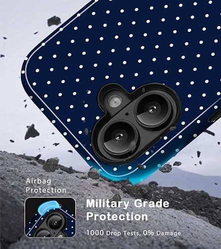 Amzfield Compatible with iPhone 16 Case Cute Polka Dot Aesthetic Retro Design for Women Girls Fall Simple Chic Girly Pretty Dual Layer Hybrid Protection Elegant Case, Navy Blue thumbnail 5