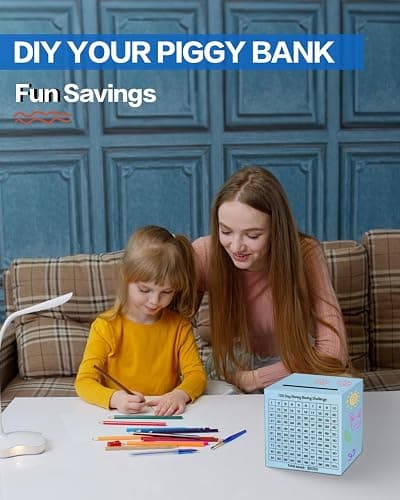 Money Saving Box, Unbreakable Piggy Bank for Adults Save $5,050 Metal Savings Box, 100 Day Money Saving Challenge Stainless Steel Box Must Break to Open 4.72 Inch (Blue) thumbnail 6