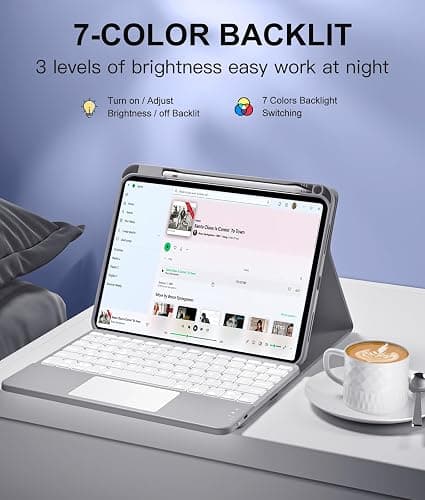 Harvopu Compatible for iPad 11th 10th Generation Case with Keyboard, Folio Cover with Pencil Holder, Multi-Touch Trackpad, 7 Color Backlit, Detachable Keyboard for iPad (A16) 11th/10th Gen (Gray) thumbnail 6
