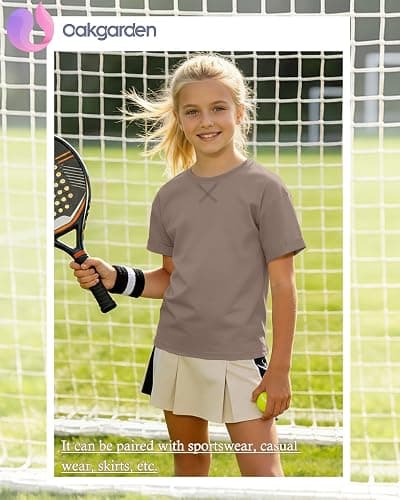 Oakgarden 4 Pack Girls' Short Sleeve T-Shirts Kids Summer Tees Loose Crew Neck Casual Dropped Shoulders Tops 5-14 Years thumbnail 3