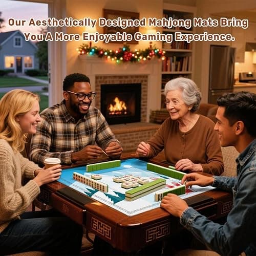 Mahjong Mat for Table Winter Mountain Landscape Pair skis Snow ski Lift 31.5" x 31.5" Non-Slip Noise-Reducing Game Mat Premium Mahjong Accessories for Poker Dominoes Hosting thumbnail 6
