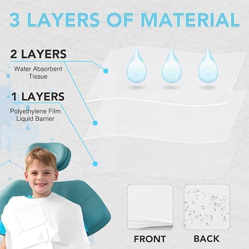 160 Pack Disposable Dental Bibs 13"x18", 3-Ply Waterproof Tattoo Bibs Sheet for Nail Salon, Dental Clinic, Feeding, Tattoo Shop (White) thumbnail 3