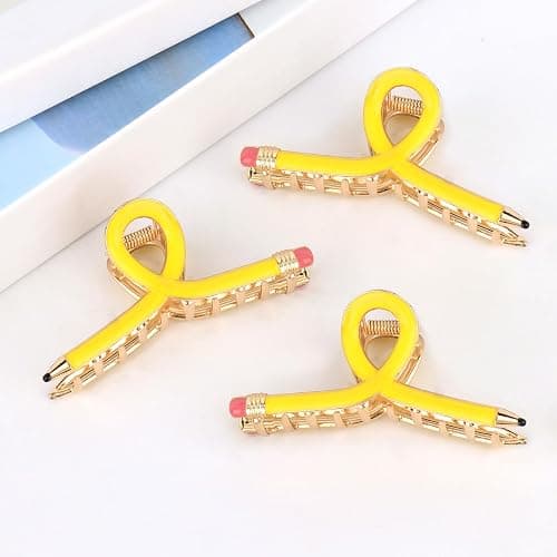YARIEW Pencil Hair Claw Clips for Women Thick Hair Clips for Teacher Gifts | Back to School Jaw Barrettes Cute Teacher Appreciation Gift Accessories Party Costume Christmas thumbnail 7