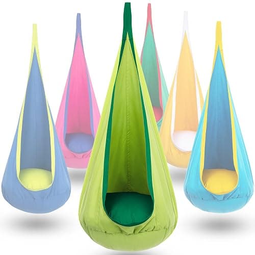 Y- STOP Kids Pod Swing Chair, Hanging Hammock Chair with Inflatable Pillow, Sensory Pocket for Outdoor and Indoor, Max 176Lbs(Green) - Image 1