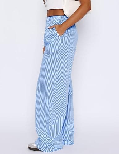 LOMON Womens Striped Gingham Boxer Pants Spring Summer Pajama Lounge Bottom | Pj Casual Beach Plaid Y2K Trousers with Pockets thumbnail 3